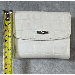 Longchamp White Croc Embossed Leather Compact Wallet Snap Closure With Tags